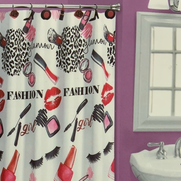 Fashion Girl Boss Shower Curtain Fabric 72 X 72 In Square White Pink Multicolor - Picture 3 of 11